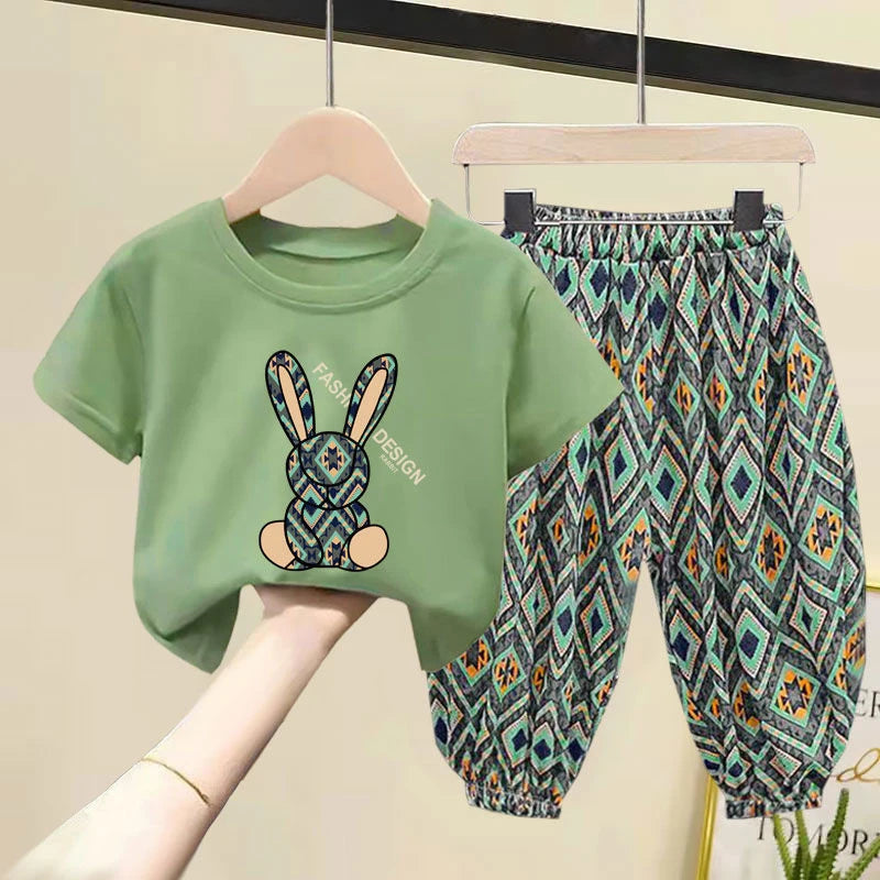 Kids Girls Korean Style Summer Two-piece Clothing Set