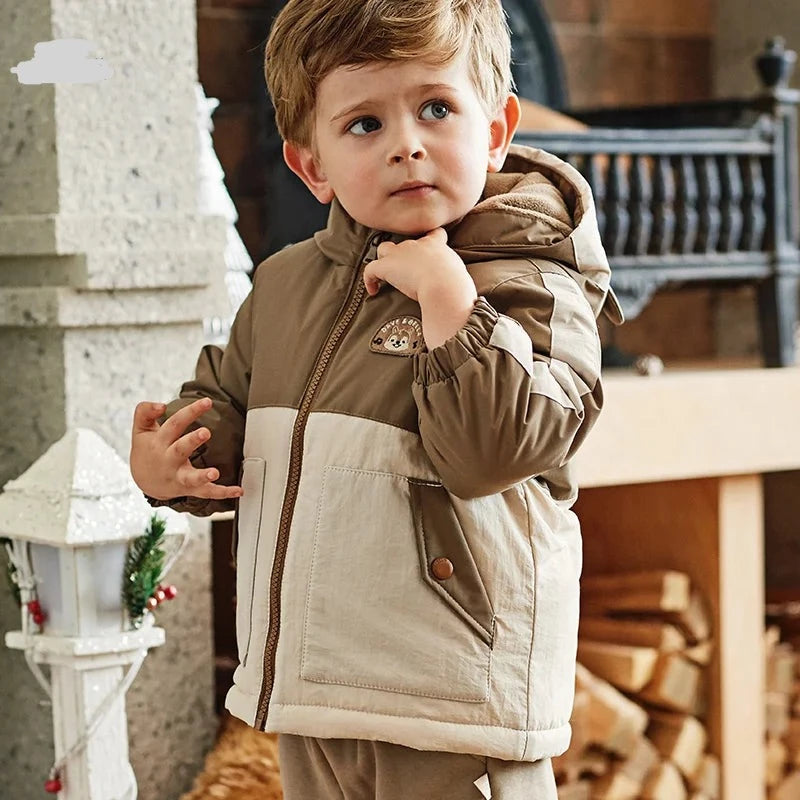 Kids Girls Boys Cartoon Design Hooded Warm Fleece Overcoat childrensterritory