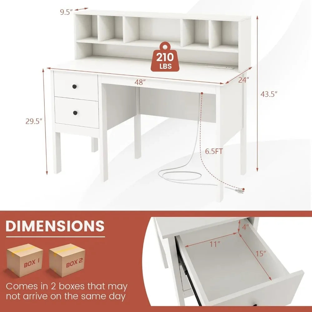 White Study Desk Featuring Drawers and Hutch for Home Office childrensterritory