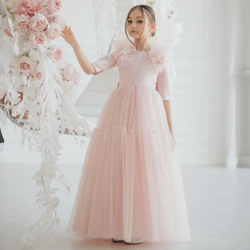 Tulle Flower Girl Dresses With Bow For Wedding Birthday