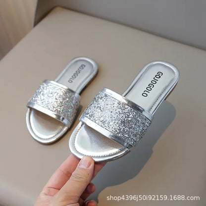 Kids Girls Rhinestones Shiny Soft Breathable Summer Sandals