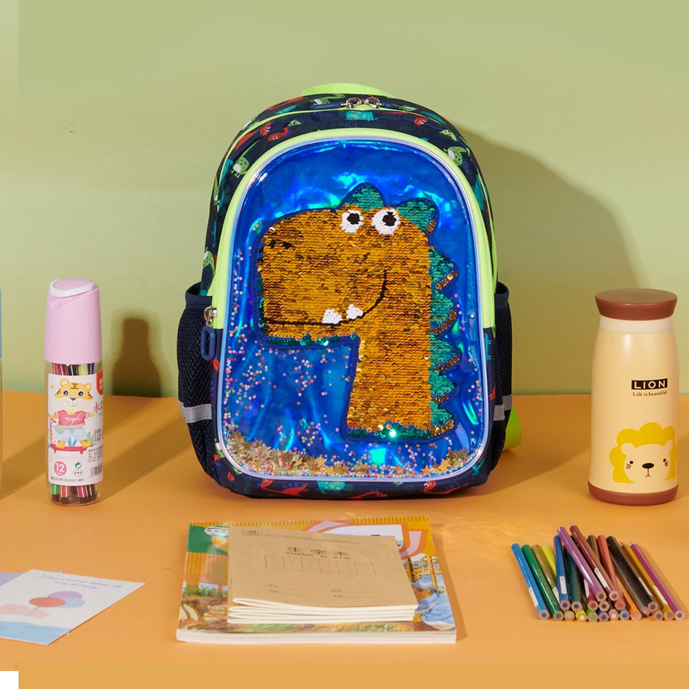 Dinosaur Design Reversible Sequins Kindergarten Backpack childrensterritory