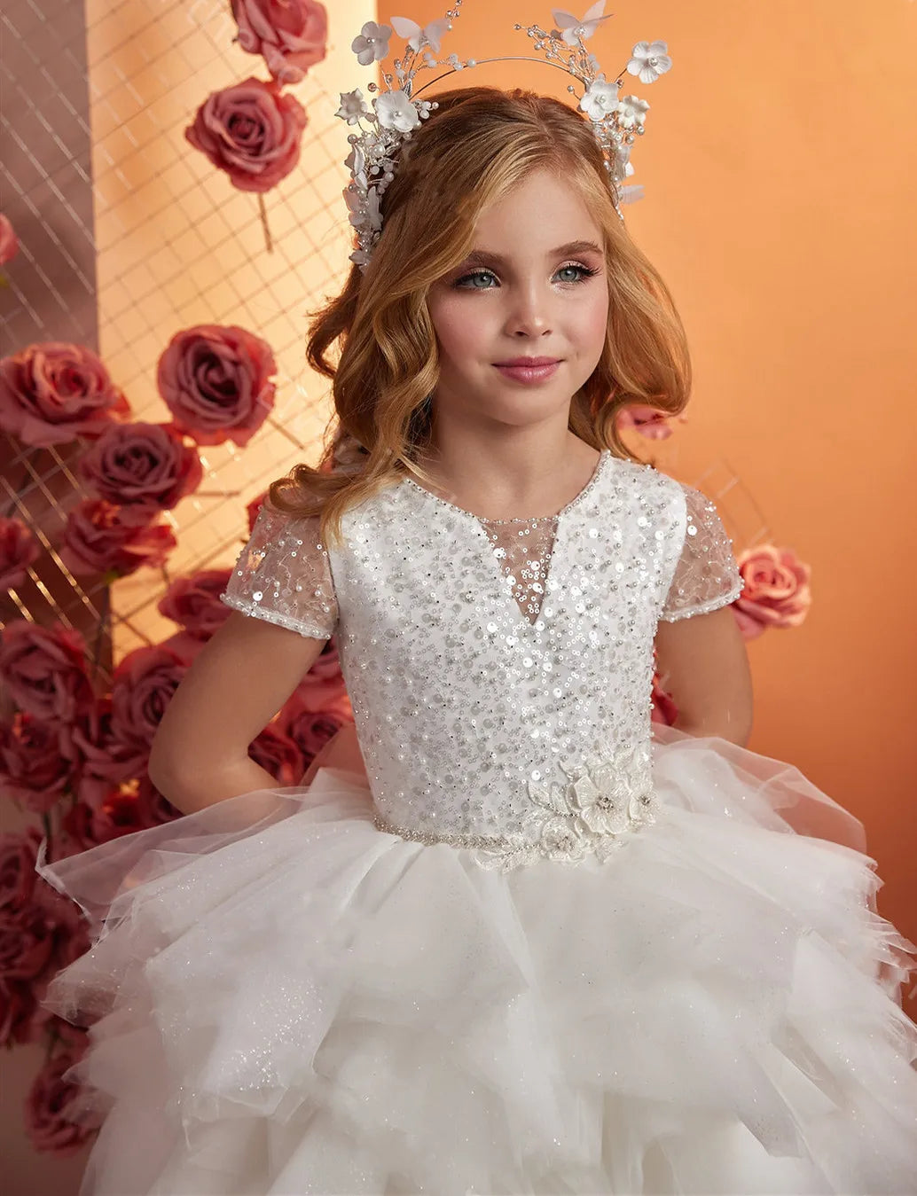 Sequined Tiered Tulle Flower Girl Dresses for Wedding/Birthday childrensterritory