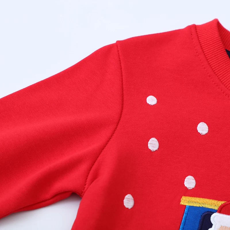 Kids Sweatshirts with Cartoon Tractor Santa Claus Embroidery childrensterritory