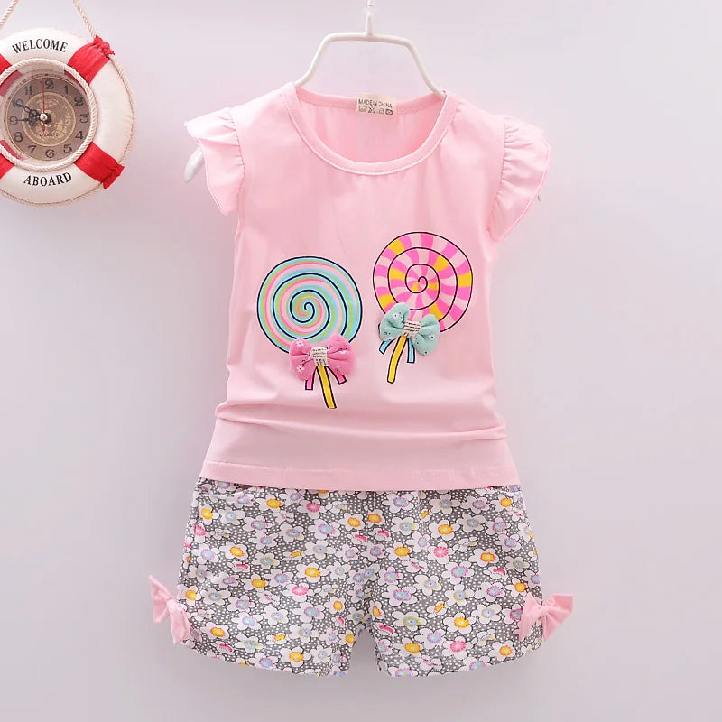 Baby Girls Lollipop Printed Top and Short Pants Summer Clothes Sets childrensterritory