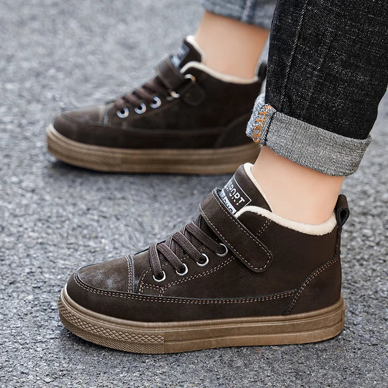 Boys Hook And Loop Velvet Warm Fur Snow Sneakers childrensterritory