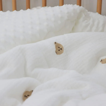 Muslin Cotton Thick Embroidered Baby Crib Blanket with filler childrensterritory