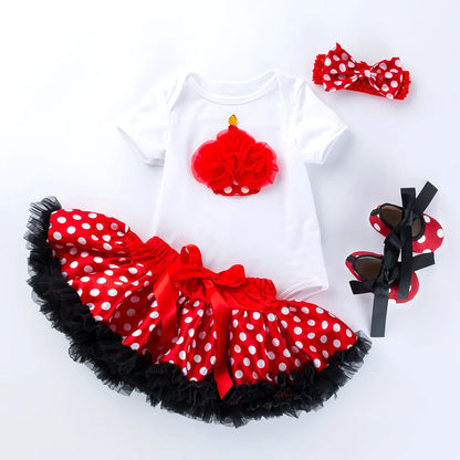 Baby Girls 4Pcs Birthday Outfit Sets/Ruffle Skirts+Romper