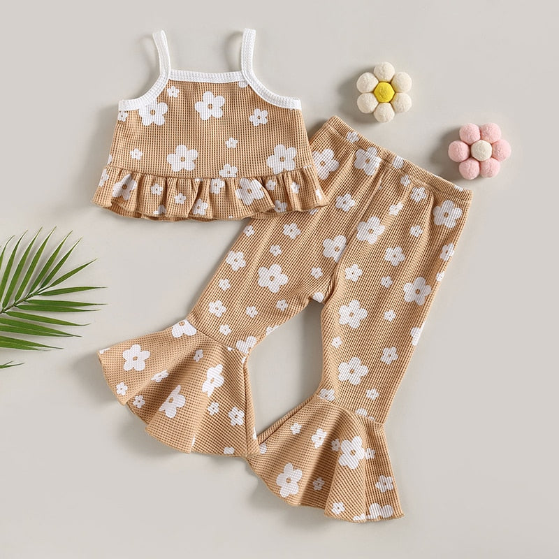 Kids Girls Floral Print Sleeveless 2Pcs Summer Outfit Set childrensterritory