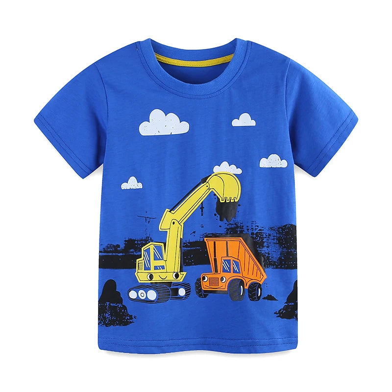 Kids Boys Designer Cartoon Excavator Print Summer T-shirts childrensterritory
