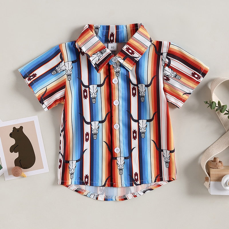 Lapel Bull Print Toddler Boys Loose Casual Shirt childrensterritory