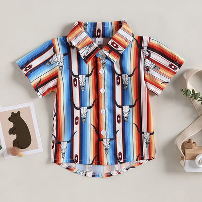 Lapel Bull Print Toddler Boys Loose Casual Shirt childrensterritory