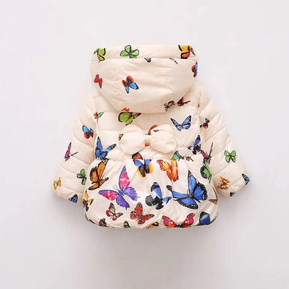 Butterfly Print Warm Hooded Jacket Winter for Baby Girls