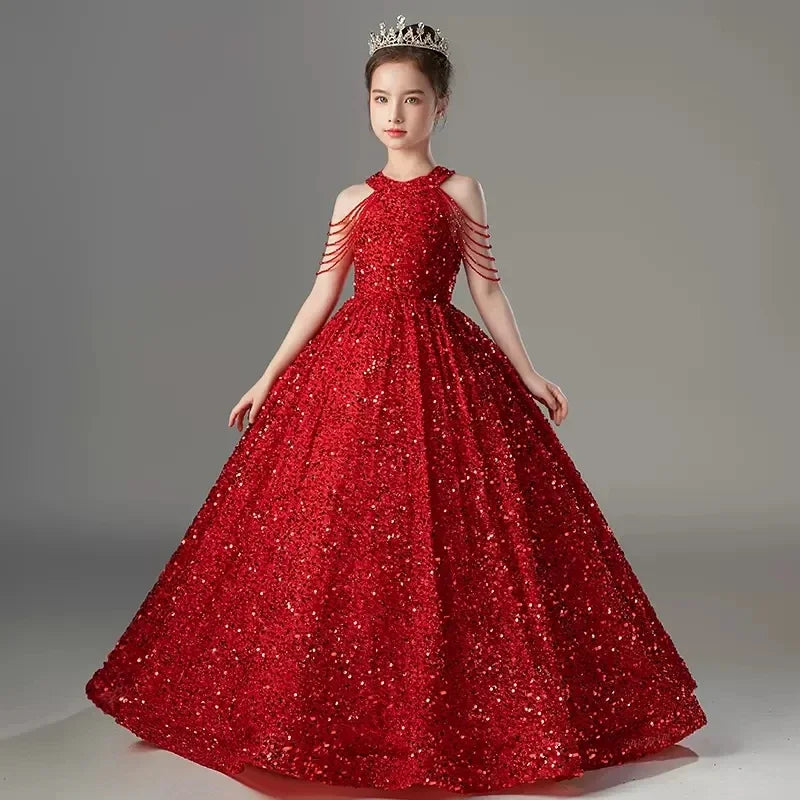Young Girls Formal Glitter Halter Tutu Party Gown/Prom Dresses