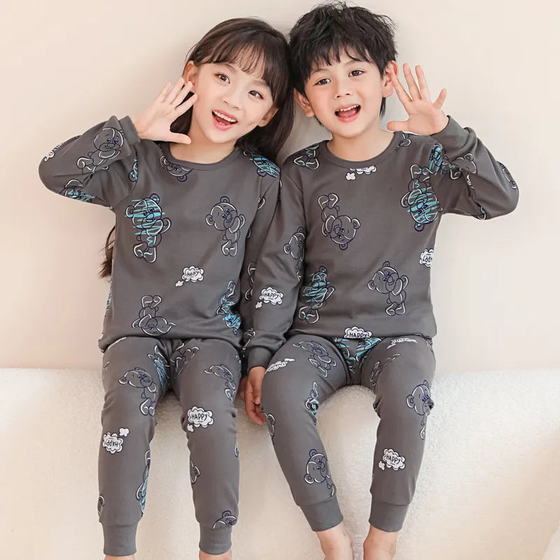 Long Sleeve Cartoon Design Kids Winter Warm Pajamas Sets childrensterritory