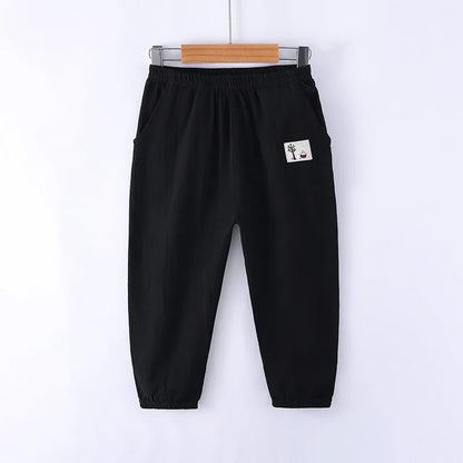 Elastic Waist Solid Color Children Cotton Trousers For Boys Girls