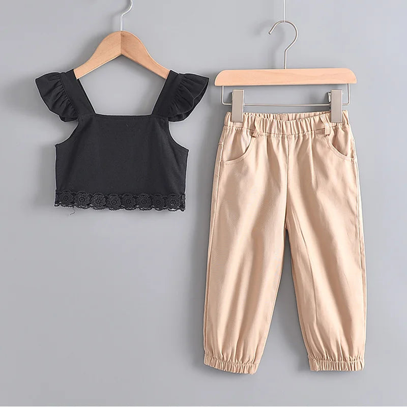 Kids Girls Summer Tops with Long Pants Clothing Sets