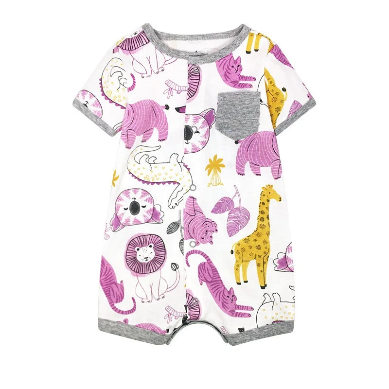 Baby Cartoon Print Cotton Short-Sleeve Summer Romper childrensterritory