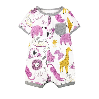 Baby Cartoon Print Cotton Short-Sleeve Summer Romper childrensterritory