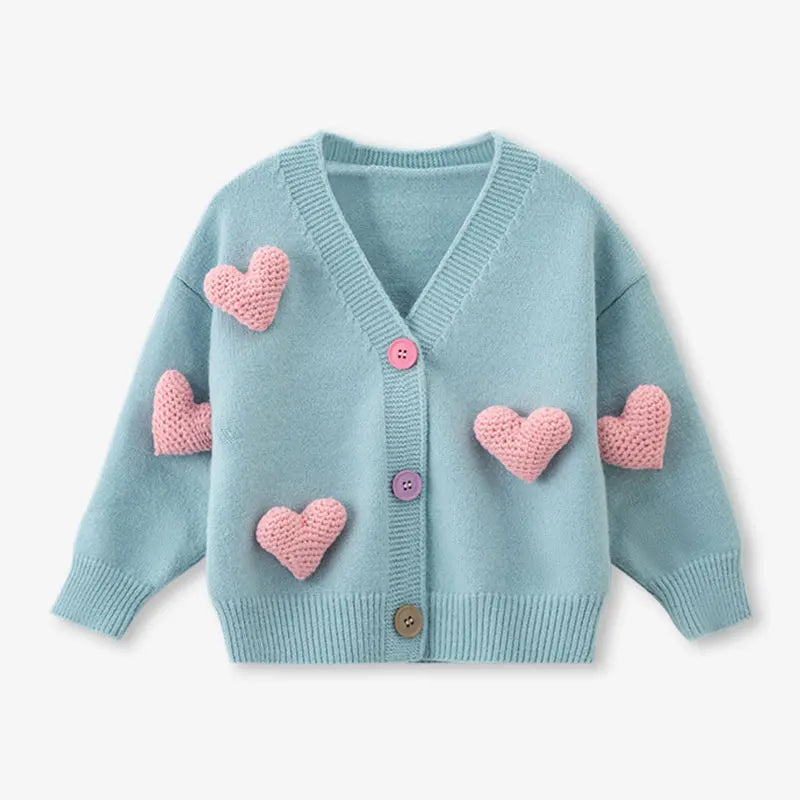 Korean Style 3D Love Knitted Cardigan for Little Girls childrensterritory