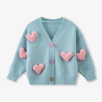 Korean Style 3D Love Knitted Cardigan for Little Girls childrensterritory