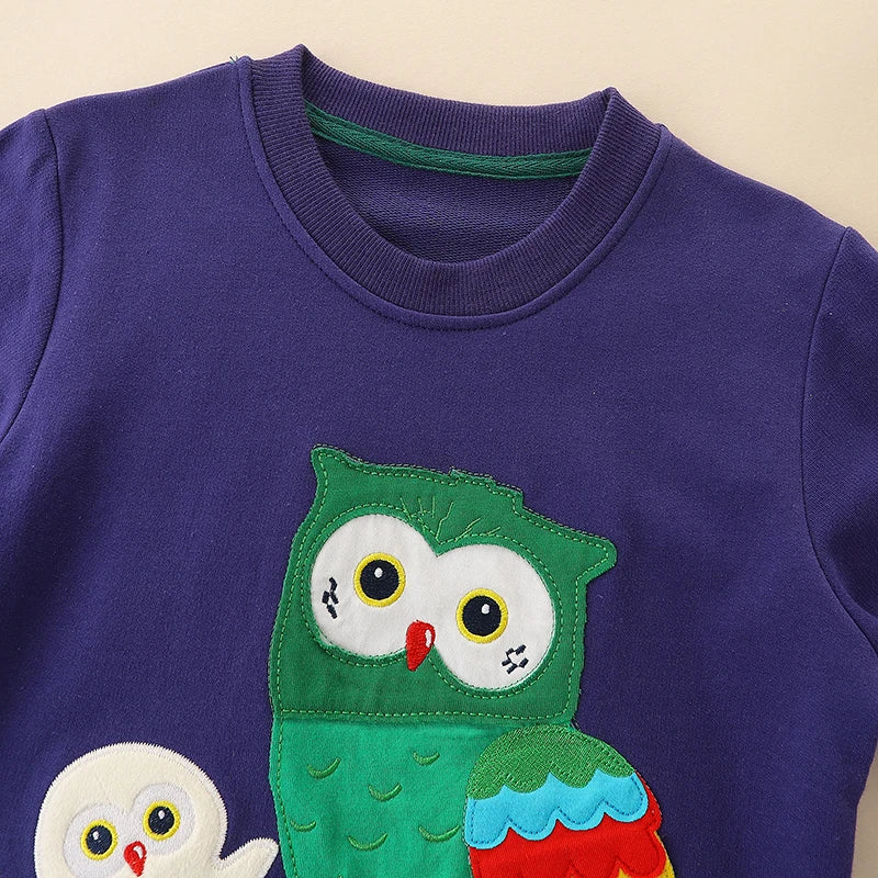 Cartoon Owls Embroidery Kids Sweatshirts childrensterritory