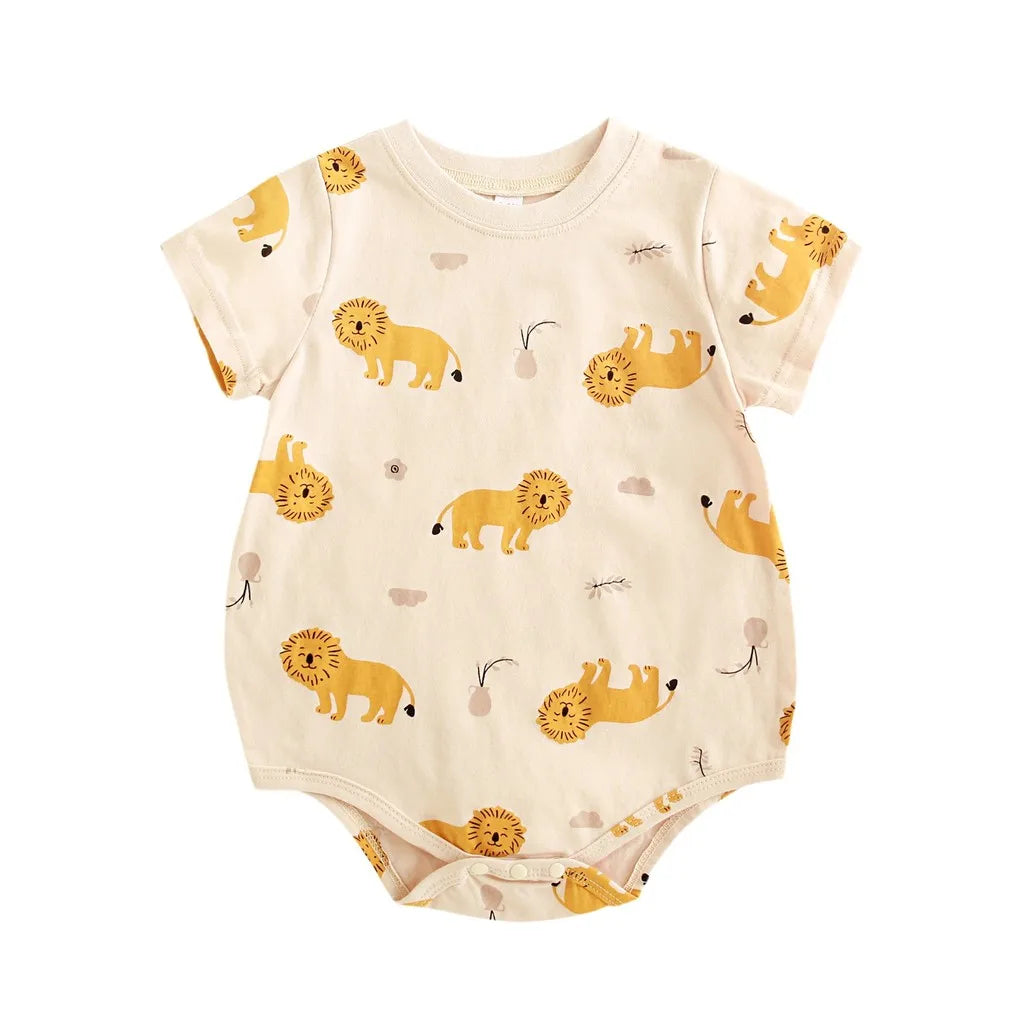 Baby Unisex Short Sleeve Printed Cotton Romper