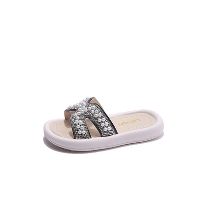Classic Baby/Kids Girls Pearls Beading Summer Slippers
