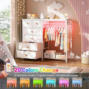 Dresser with Nightstand, Fabric Drawers, and White Shelves