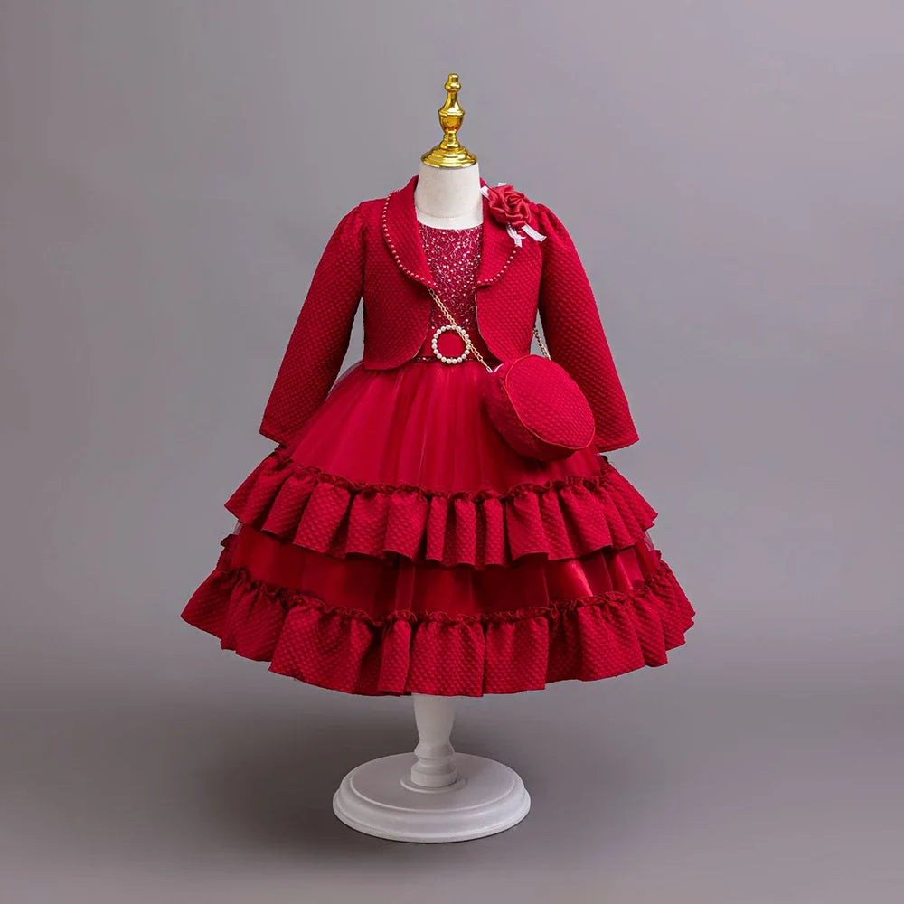 Little Girls Elegant Fluffy Princess Dress Set for Spring Autumn