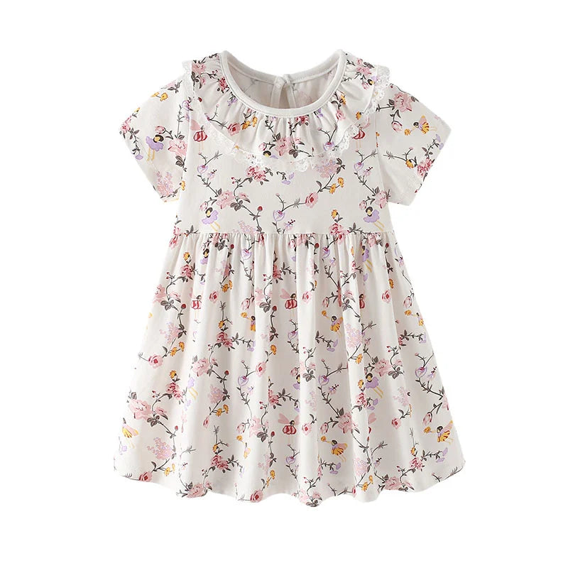Kids Girls Cartoon Flowers Embroidery Cotton Dresses