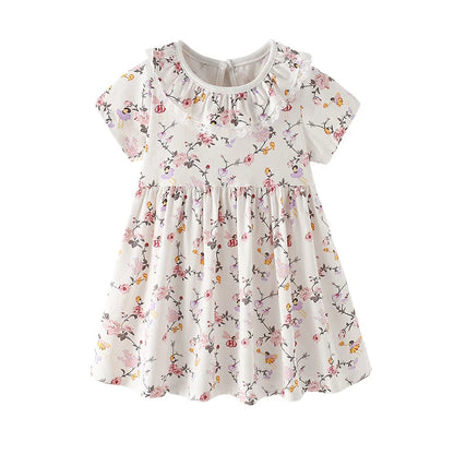 Kids Girls Cartoon Flowers Embroidery Cotton Dresses