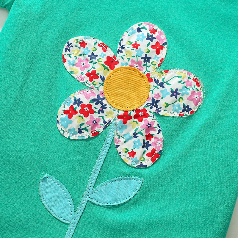 Kids Girls Cartoon Flowers Design Cotton Tops for Summer childrensterritory