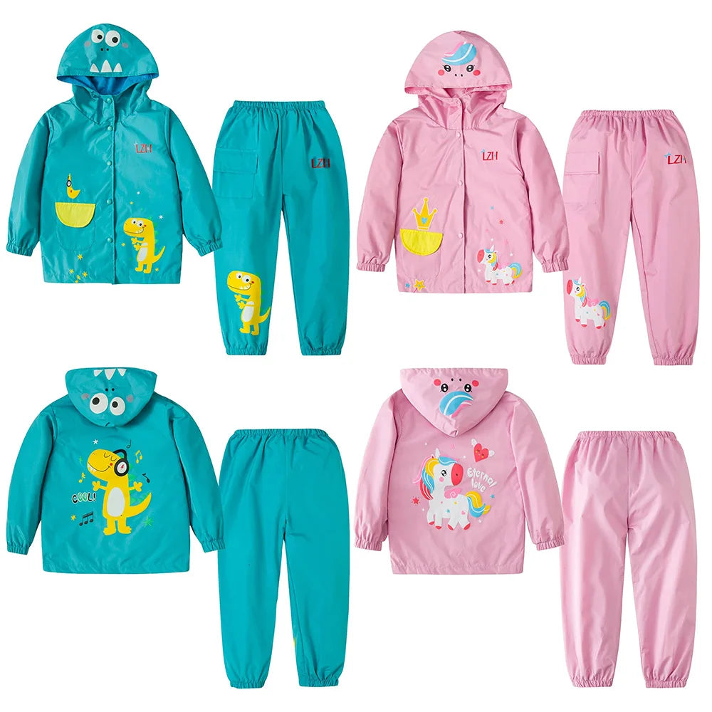 Kids' Long-Sleeved Cartoon Print Waterproof Clothing Set childrensterritory