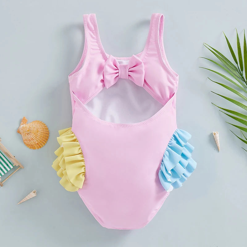 Cartoon Seahorse Print Sleeveless Kid Girl Swimsuit