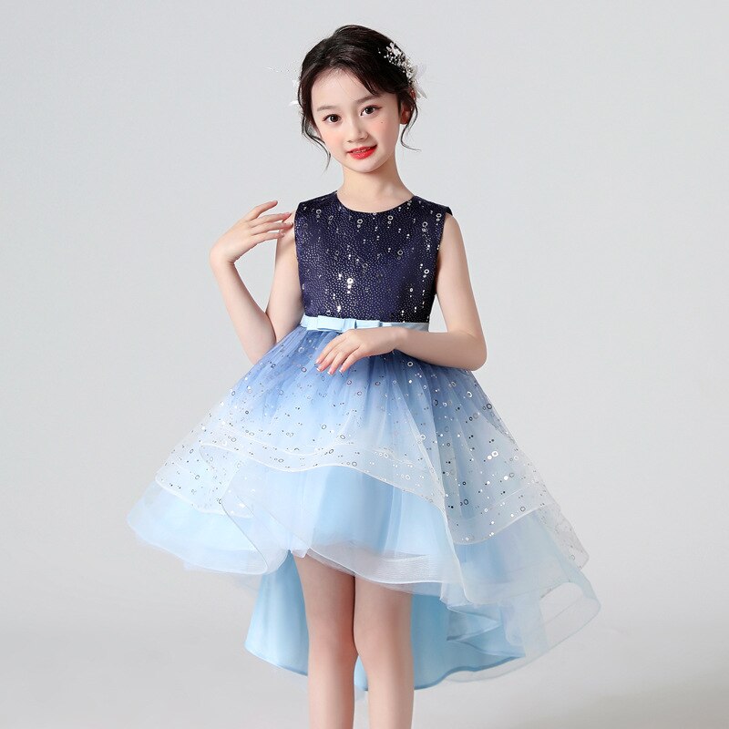 Gradient Sequin Kids Girls Fluffy Mesh Trailing Prom Dress childrensterritory