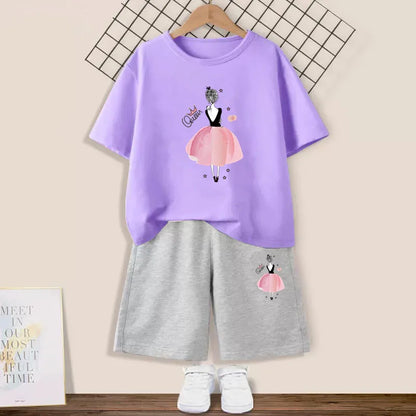 Kids Girls Butterfly High Heel T-shirt +Shorts 2 Piece Tracksuits childrensterritory