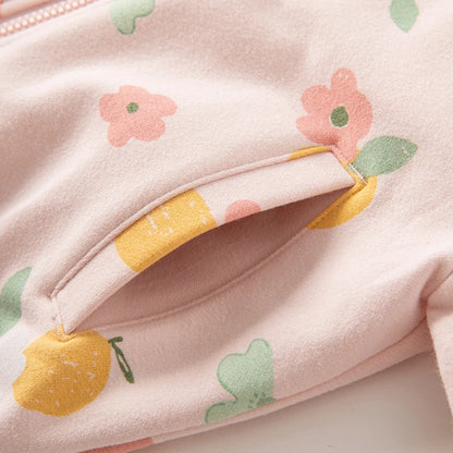 Kids Zipper Floral Print Long Sleeve Warm Coat Set childrensterritory