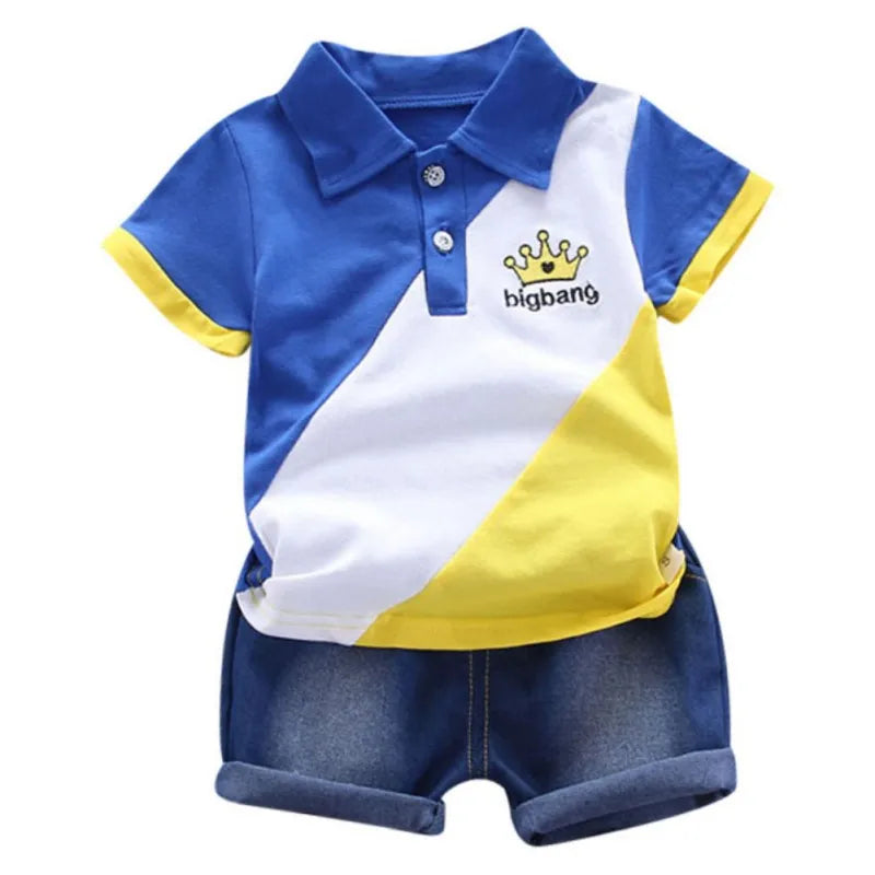 Toddler Boys 2Pcs T-shirts+stripe Short Clothing Sets
