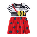 Girls Striped Bees Cartoon Print Casual Summer Dresses childrensterritory