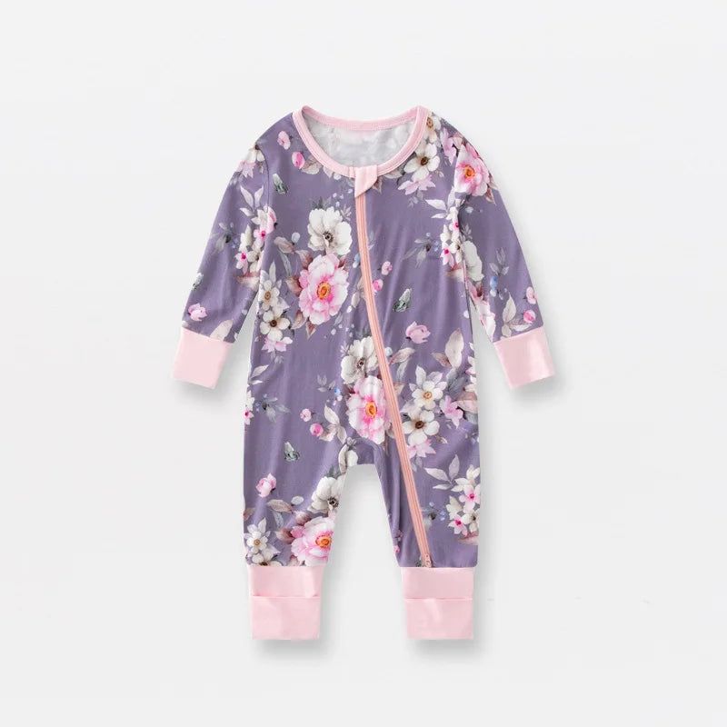 Baby Printed Bamboo Fiber Long Sleeve Zipper Sleepwear