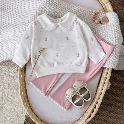 Flower Embroidered Baby Girls 2pcs Spring/Autumn Clothing Set childrensterritory