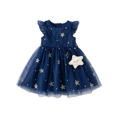 Star Ruffle Design Mesh Princess Party Dress for Kids Girl childrensterritory