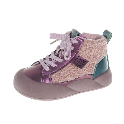 Kids Purple Black High Top Warm Furry Shoes childrensterritory