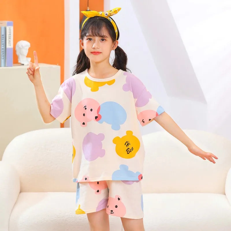 Kids Cartoon Print Short Sleeves Summer Pajamas Sets childrensterritory