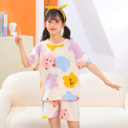 Kids Cartoon Print Short Sleeves Summer Pajamas Sets childrensterritory