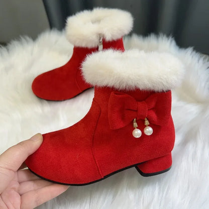 Princess Girls Christmas Velvet Heels Snow Boots childrensterritory