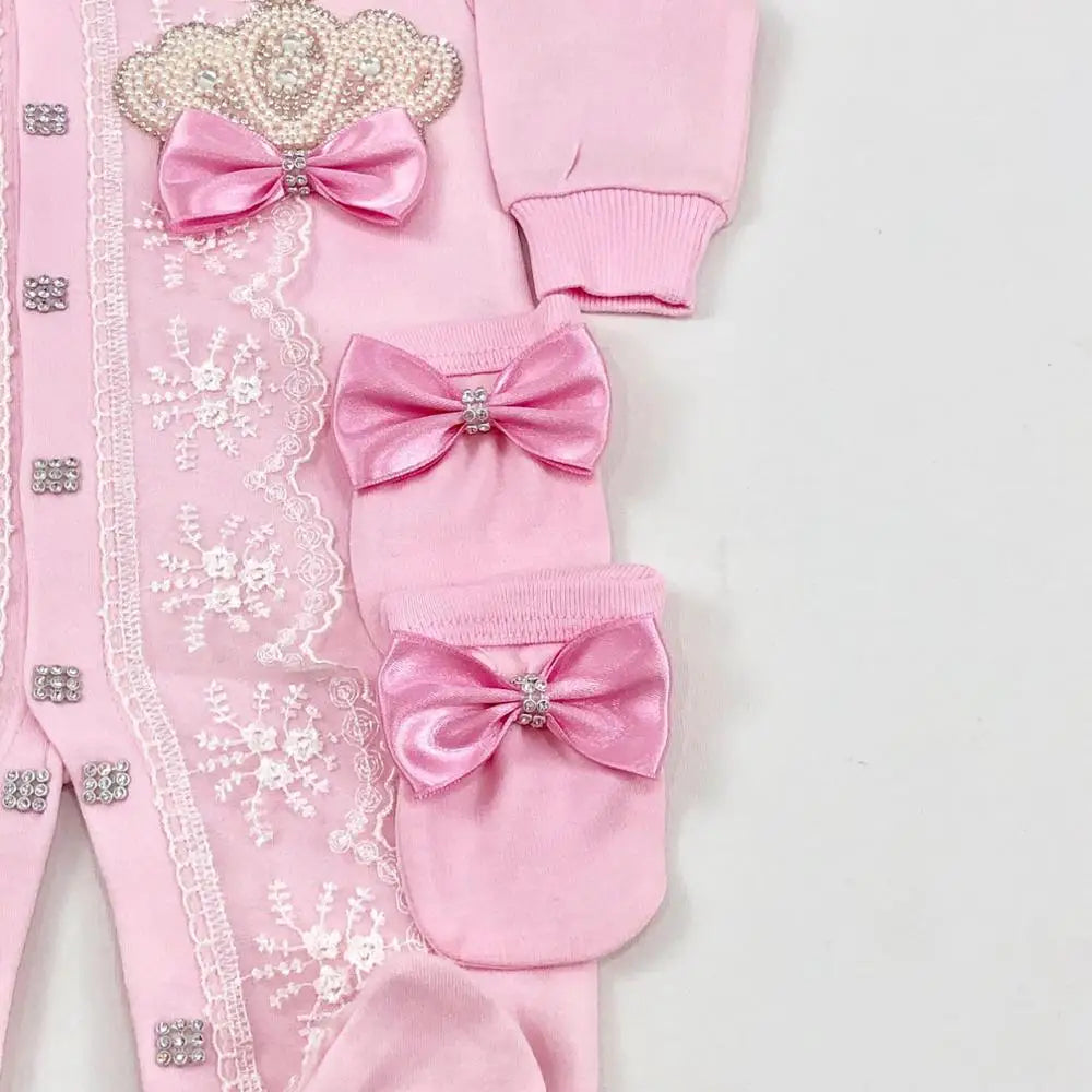 3pcs Pearly Crown Personalised Name Onesie for Newborn Babies childrensterritory