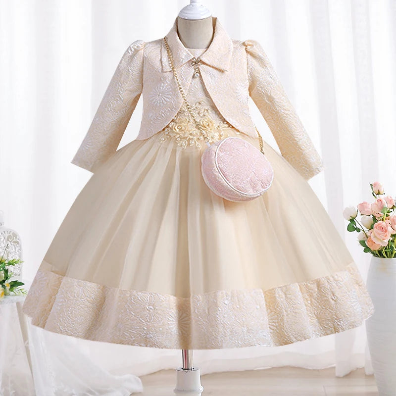 Elegant Long Sleeve Girls' Embroidery Flower Dresses