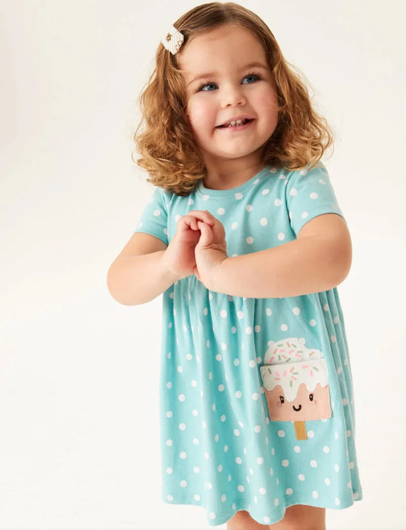 Cartoon Print A-Line Summer Casual Cotton Dress for Little Girls childrensterritory